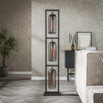 Vloerlamp 3L tower smoke glas-geperforeerd staal / Artic zwart
