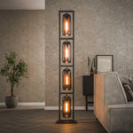 Vloerlamp 4L tower smoke glas-geperforeerd staal / Artic zwart