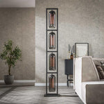 Vloerlamp 4L tower smoke glas-geperforeerd staal / Artic zwart