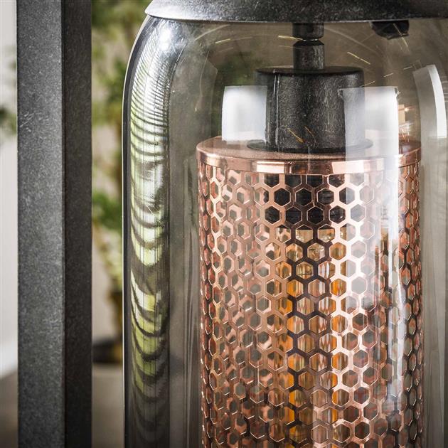 Vloerlamp 4L tower smoke glas-geperforeerd staal / Artic zwart