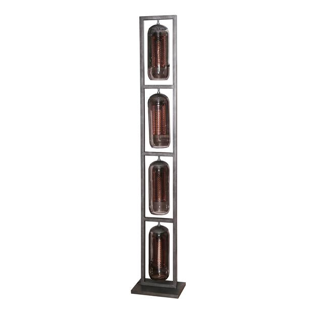 Vloerlamp 4L tower smoke glas-geperforeerd staal / Artic zwart