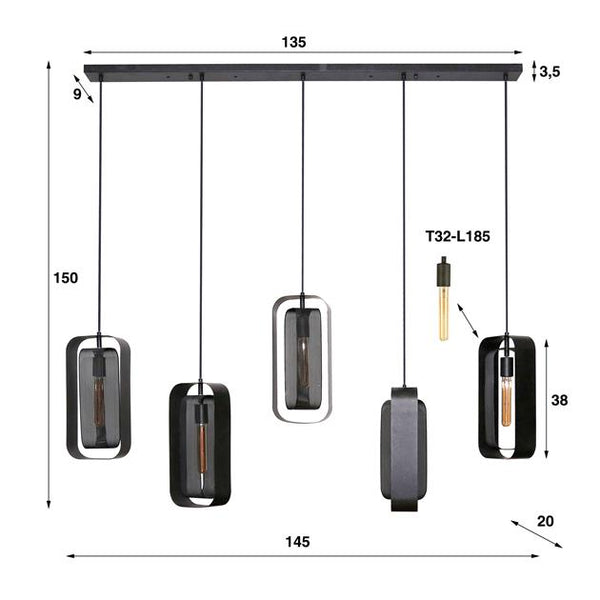 Hanglamp 5L mesh rotate / Artic zwart