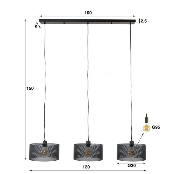 Hanglamp 3L mesh round / Artic zwart