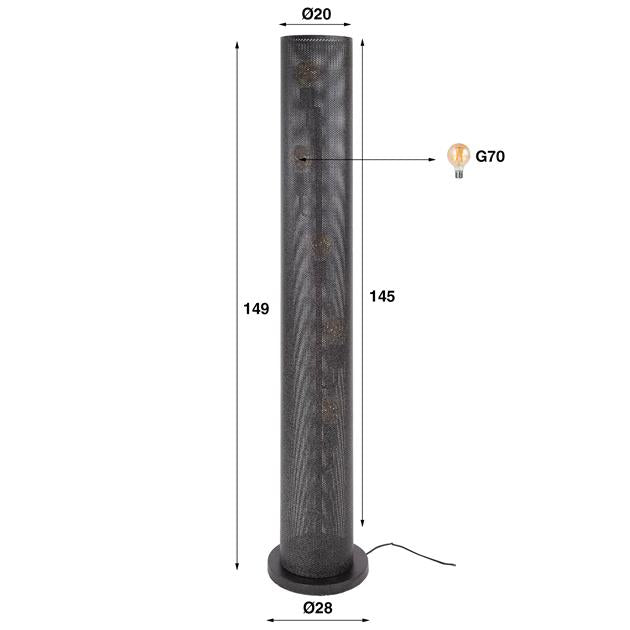 Vloerlamp 5L koker mesh / Artic zwart (Magazijn sale)