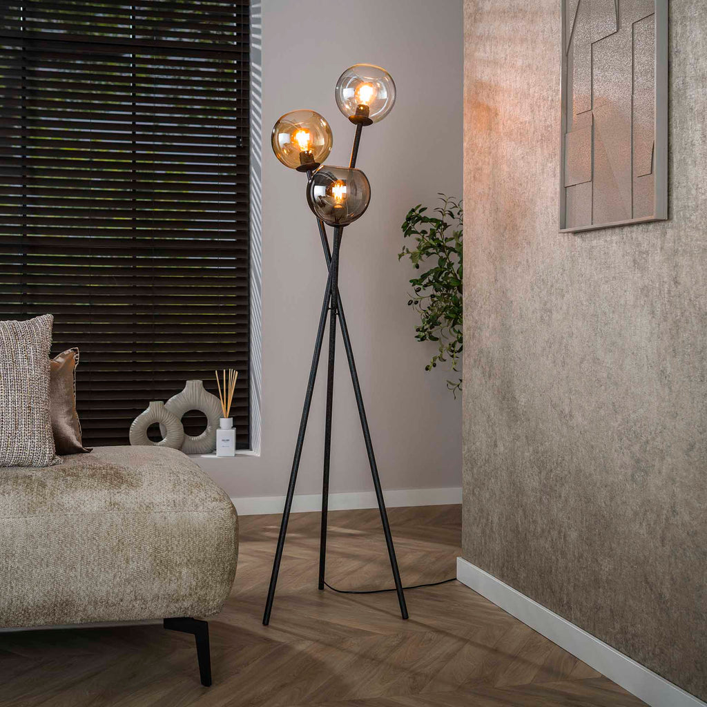Vloerlamp 3L multi globe / Artic zwart