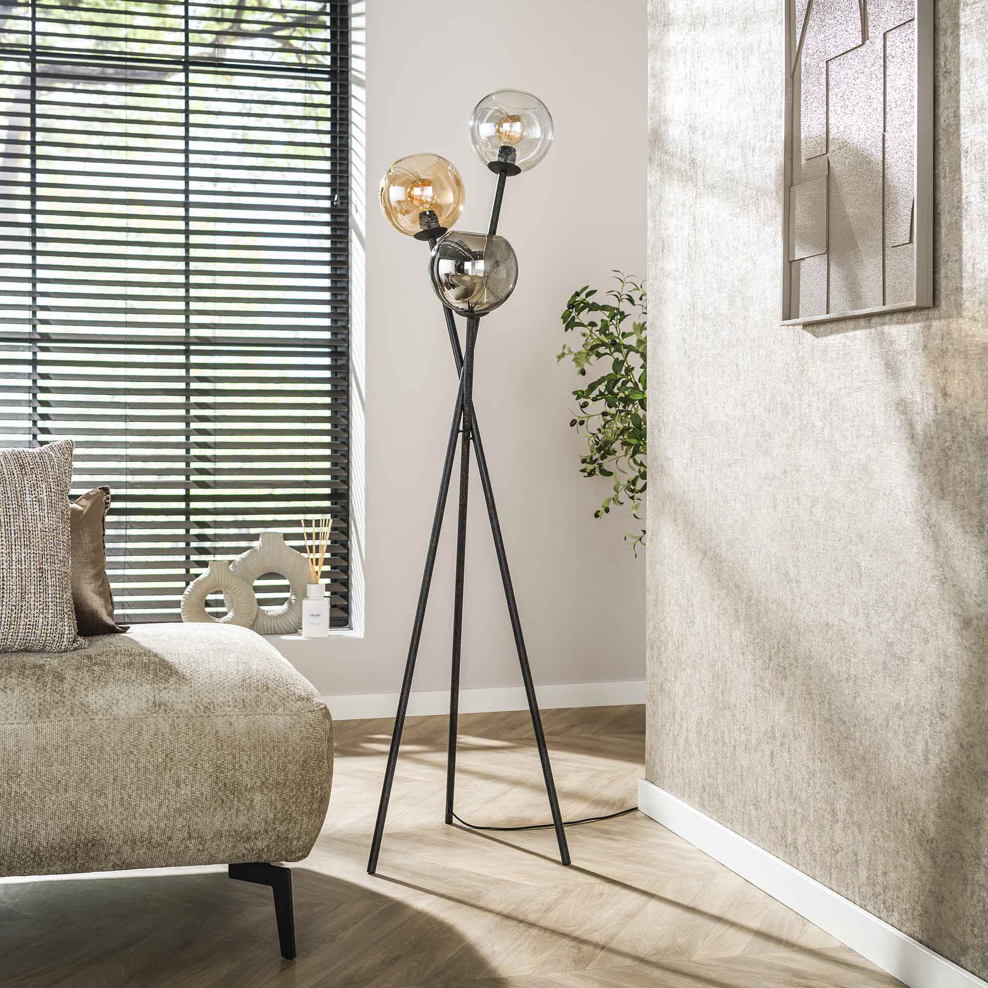 Vloerlamp 3L multi globe / Artic zwart