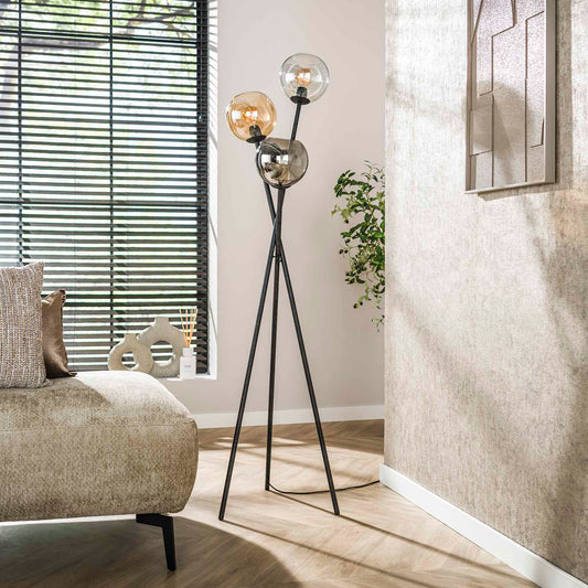 Vloerlamp 3L multi globe / Artic zwart