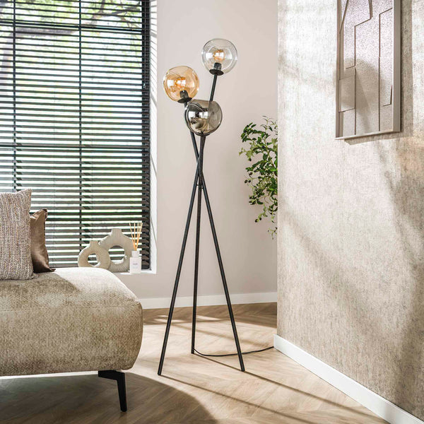 Vloerlamp 3L multi globe / Artic zwart