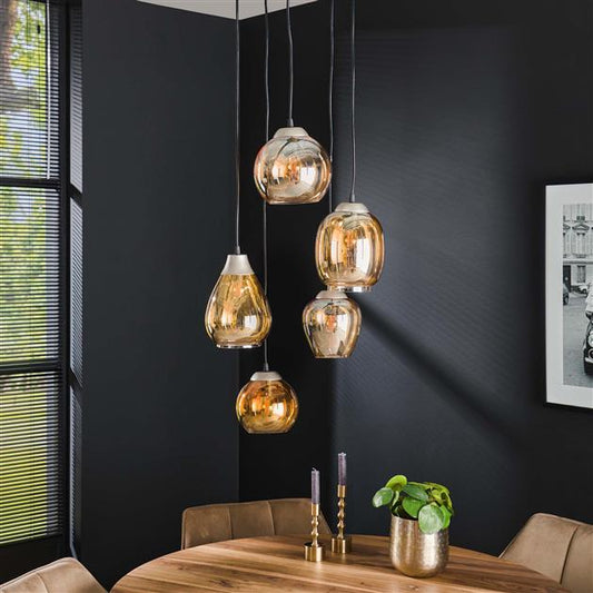 Hanglamp 5L getrapt mix / Amberkleurig glas
