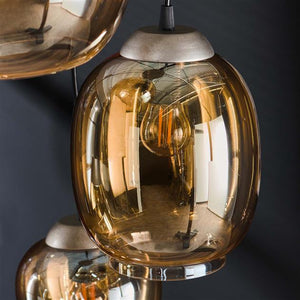 Hanglamp 5L getrapt mix / Amberkleurig glas