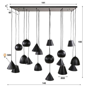 Hanglamp 18L  XXL metalen kap / Artic zwart (Magazijn sale)