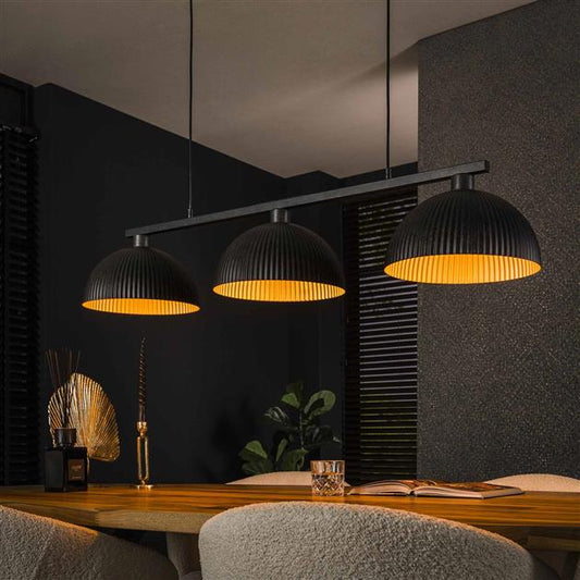 Hanglamp 3L halfronde kap-ribbel / Artic zwart