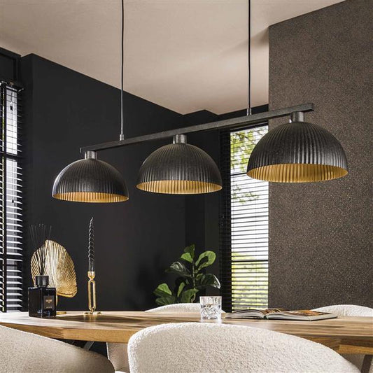 Hanglamp 3L halfronde kap-ribbel / Artic zwart
