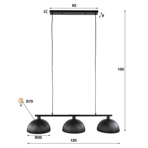 Hanglamp 3L halfronde kap-ribbel / Artic zwart