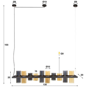 Hanglamp 10L cylinder mixed glass (G9) / Artic zwart