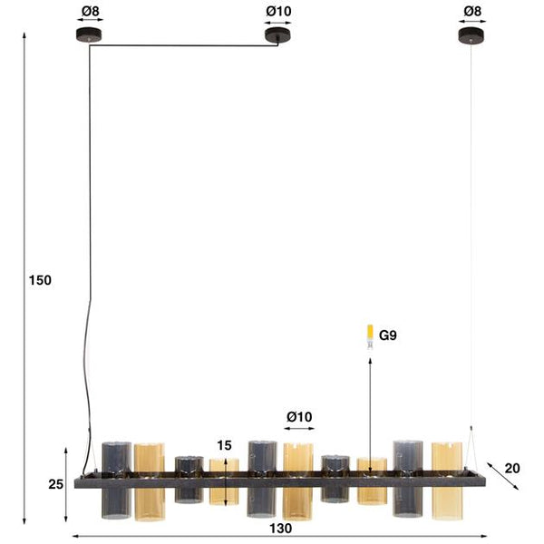 Hanglamp 10L cylinder mixed glass (G9) / Artic zwart