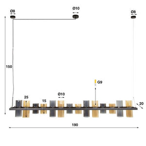 Hanglamp 14L cylinder mixed glass  (G9) / Artic zwart