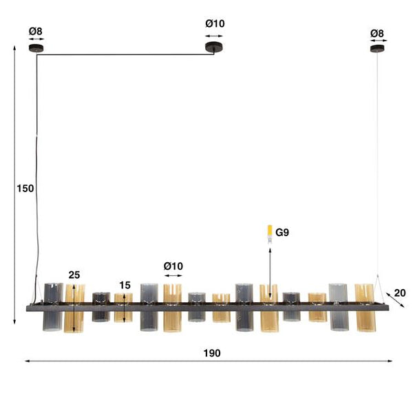 Hanglamp 14L cylinder mixed glass  (G9) / Artic zwart