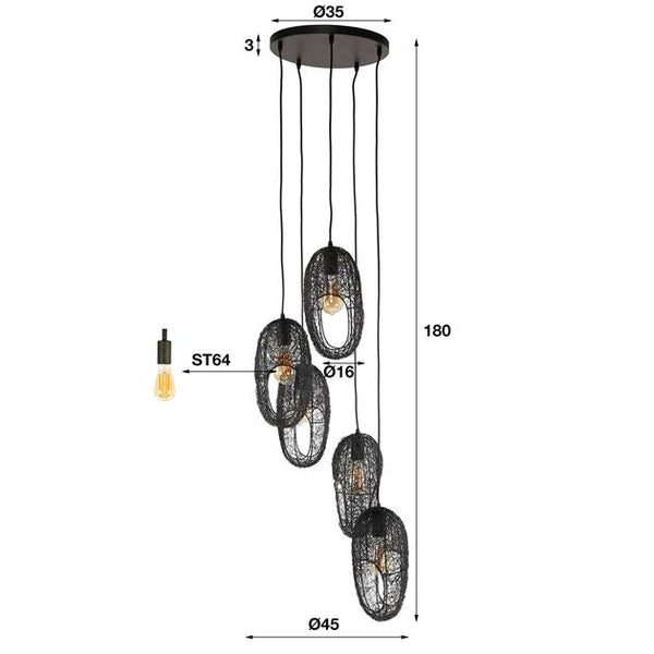 Hanglamp 5L open oog wire / Artic zwart (Magazijn sale)