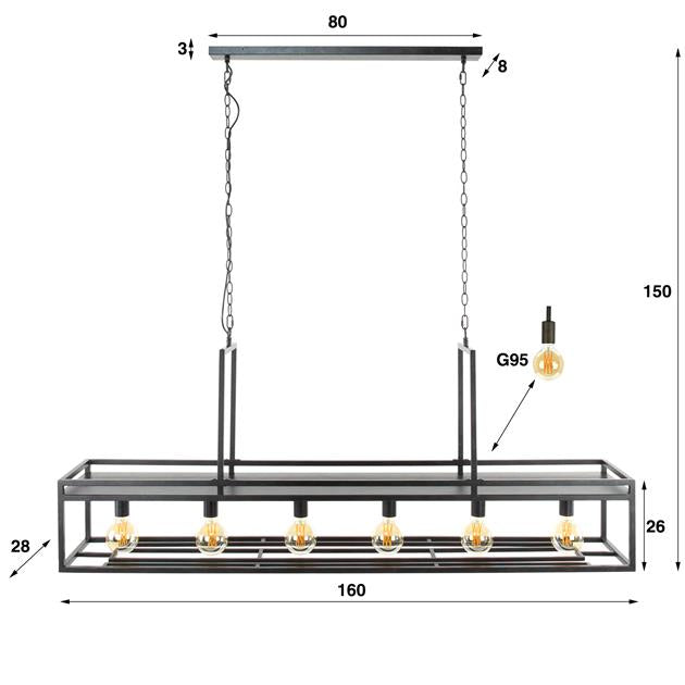 Hanglamp 6L decorate met wijnrek / Charcoal