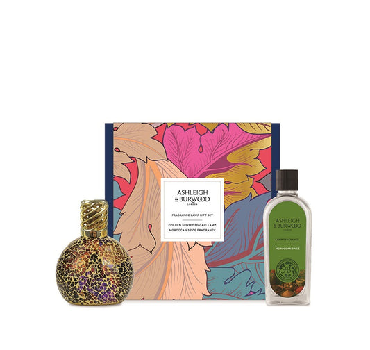 Ashleigh & Burwood Cadeauset  Geurlamp Golden Sunset goud + Moroccan Spice geurolie (NIEUW)