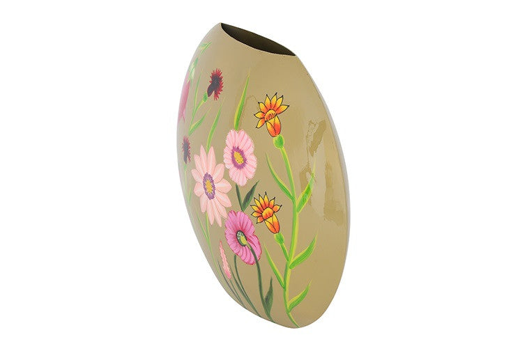 Ovale bloemenvaas Camina groen/roze - 40 cm hoog