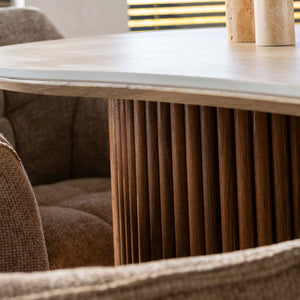 Eettafel Romano niervormig 215x122 cm / 3D keramiek travertin