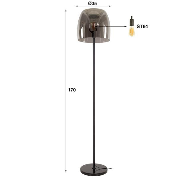 Vloerlamp 1L drift glass / Smoke grey glas