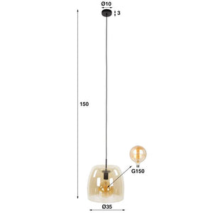 Hanglamp 1L drift glass / Amber color glas