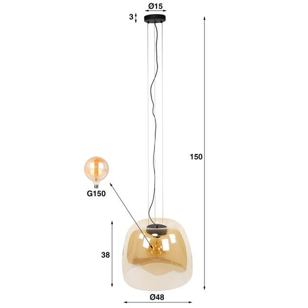 Hanglamp 1L drift XL glass / Amber color glas