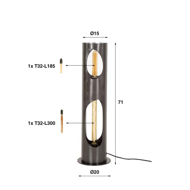 Vloerlamp Ø20 organic cylinder / Zwart nikkel (Magazijn sale)