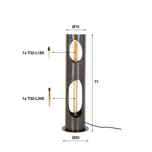 Vloerlamp Ø20 organic cylinder 2 lichts / Zwart nikkel (Magazijn sale)