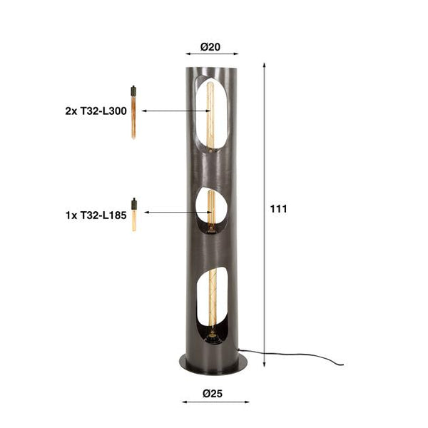 Vloerlamp  Ø25 organic cylinder L / Zwart nikkel (Magazijn sale)