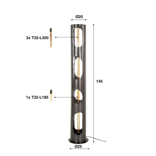 Vloerlamp  Ø25 organic cylinder XL / Zwart nikkel (Magazijn sale)