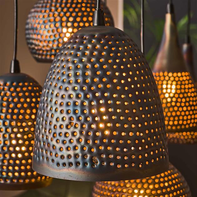 Hanglamp 4+3 punch mix / Zwart bruin