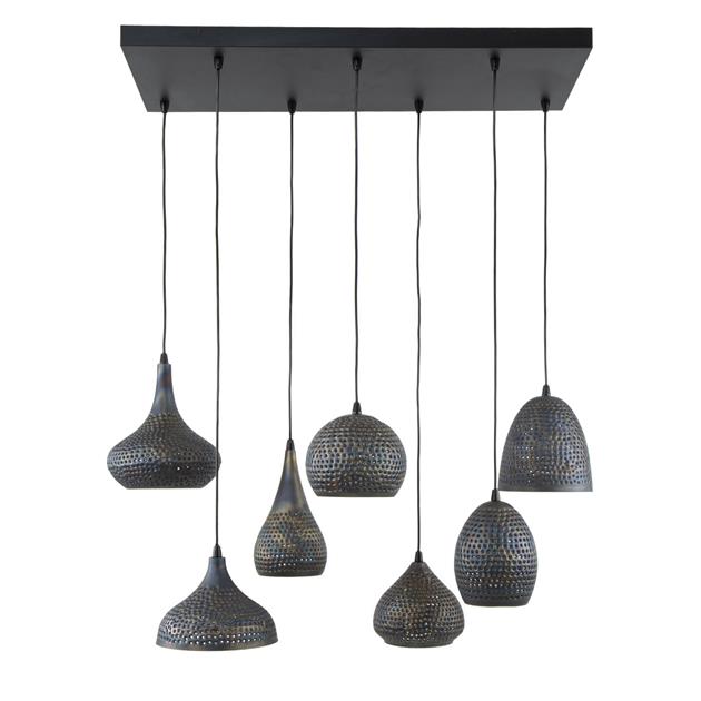 Hanglamp 4+3 punch mix / Zwart bruin