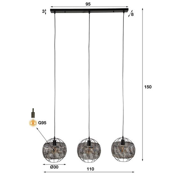 Hanglamp 3L Ø30 armor open / Zwart bruin