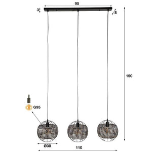Hanglamp 3L Ø30 armor open / Zwart bruin