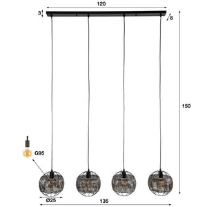 Hanglamp 4L Ø25 armor open / Zwart bruin