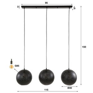 Hanglamp 3x Ø30 zip / Artic zwart (Magazijn sale)