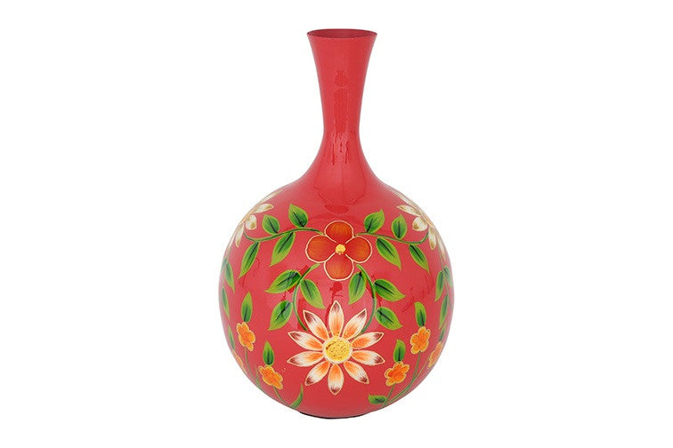 Ronde langnek bloemenvaas Camina rood/wit - 40 cm hoog