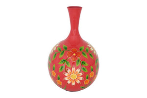 Ronde langnek bloemenvaas Camina rood/wit - 40 cm hoog
