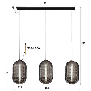 Hanglamp 3L tub chromed glass / Artic zwart (Magazijn sale)