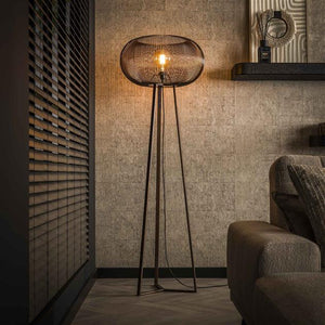 Vloerlamp 3-poot copper twist / Zwart nikkel