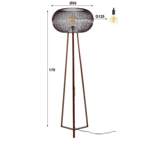 Vloerlamp 3-poot copper twist / Zwart nikkel