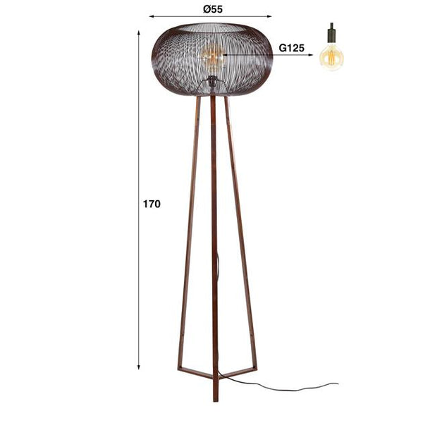 Vloerlamp 3-poot copper twist / Zwart nikkel