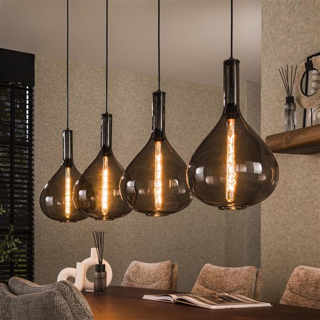 Hanglamp 4L drop smoke glass / Artic zwart