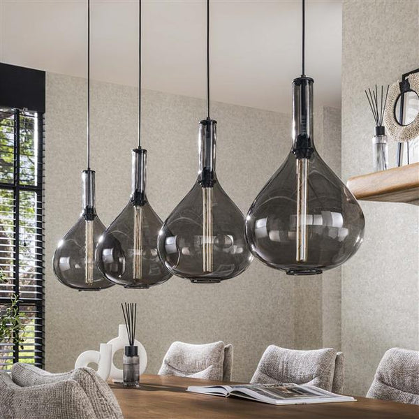 Hanglamp 4L drop smoke glass / Artic zwart