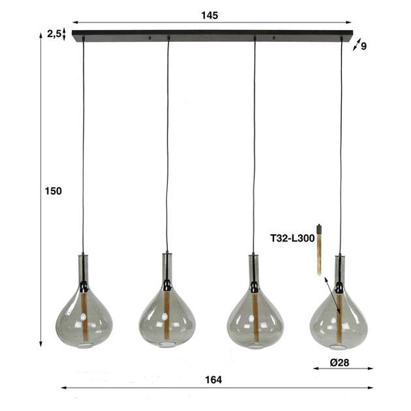 Hanglamp 4L drop smoke glass / Artic zwart