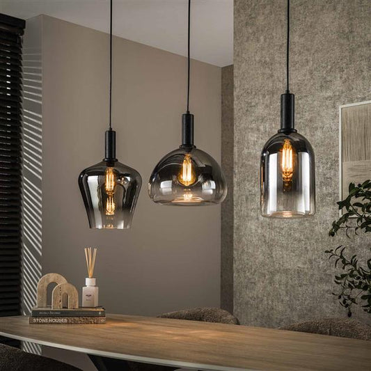 Hanglamp 3L mix grey shaded / Artic zwart